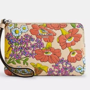 Coach Corner Zip Wristlet with Floral Print